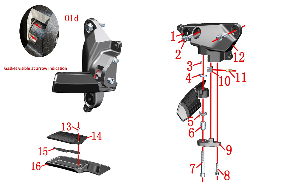 Задняя левая педаль в сборе (Старого образца)