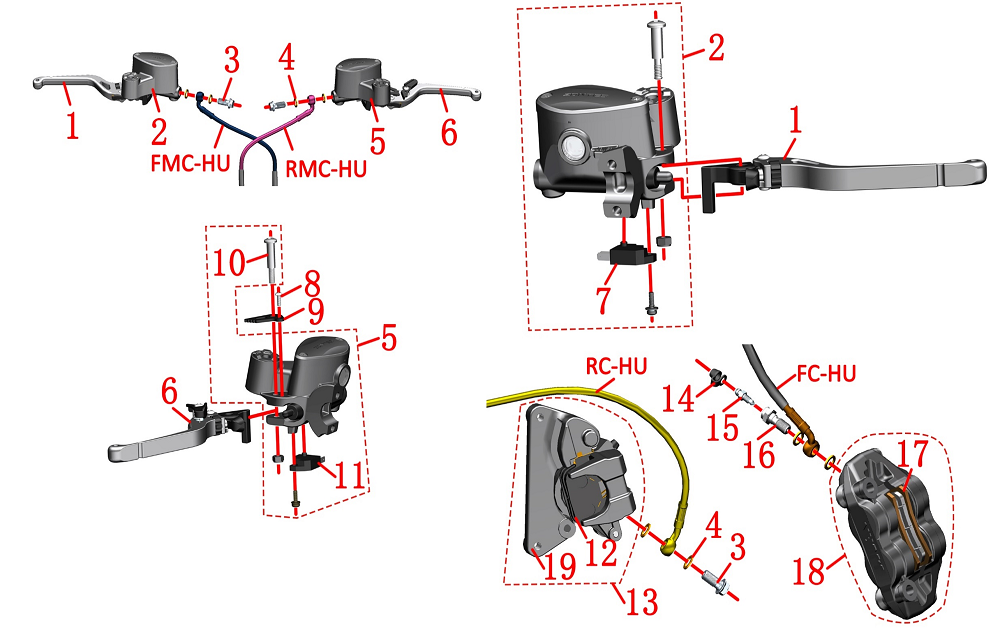 Рычаги тормоза и тормозные машинки