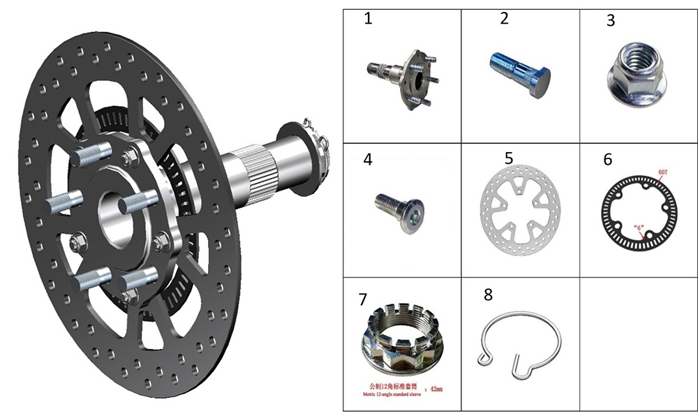 Ось заднего колеса и тормозной диск