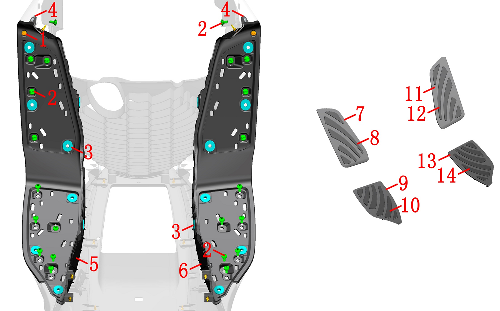 Накладки пластика опоры для ног