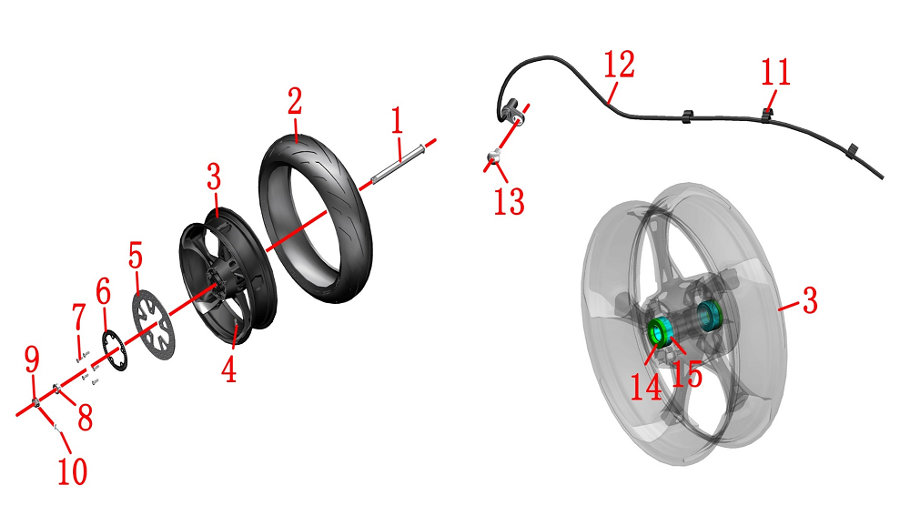 Заднее колесо в сборе (алюминиевый диск)